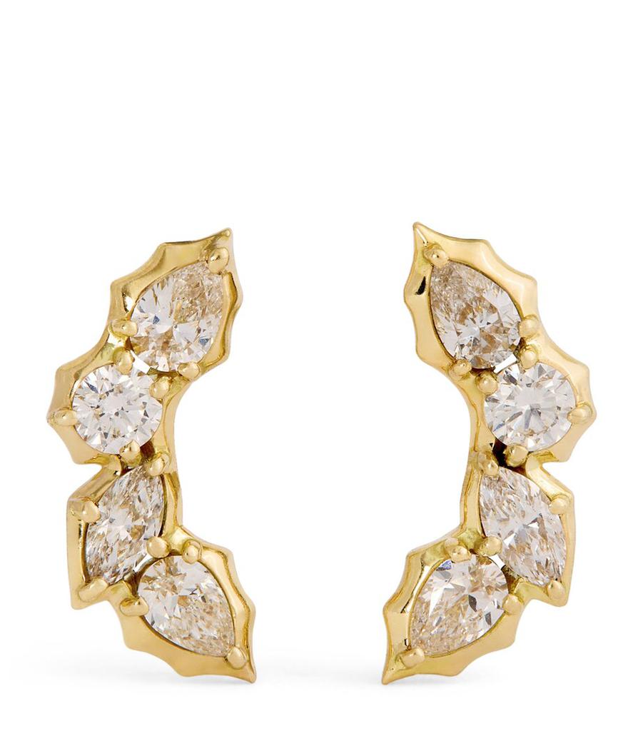 Jade Trau Yellow Gold and Diamond Posey Curve Stud Earrings