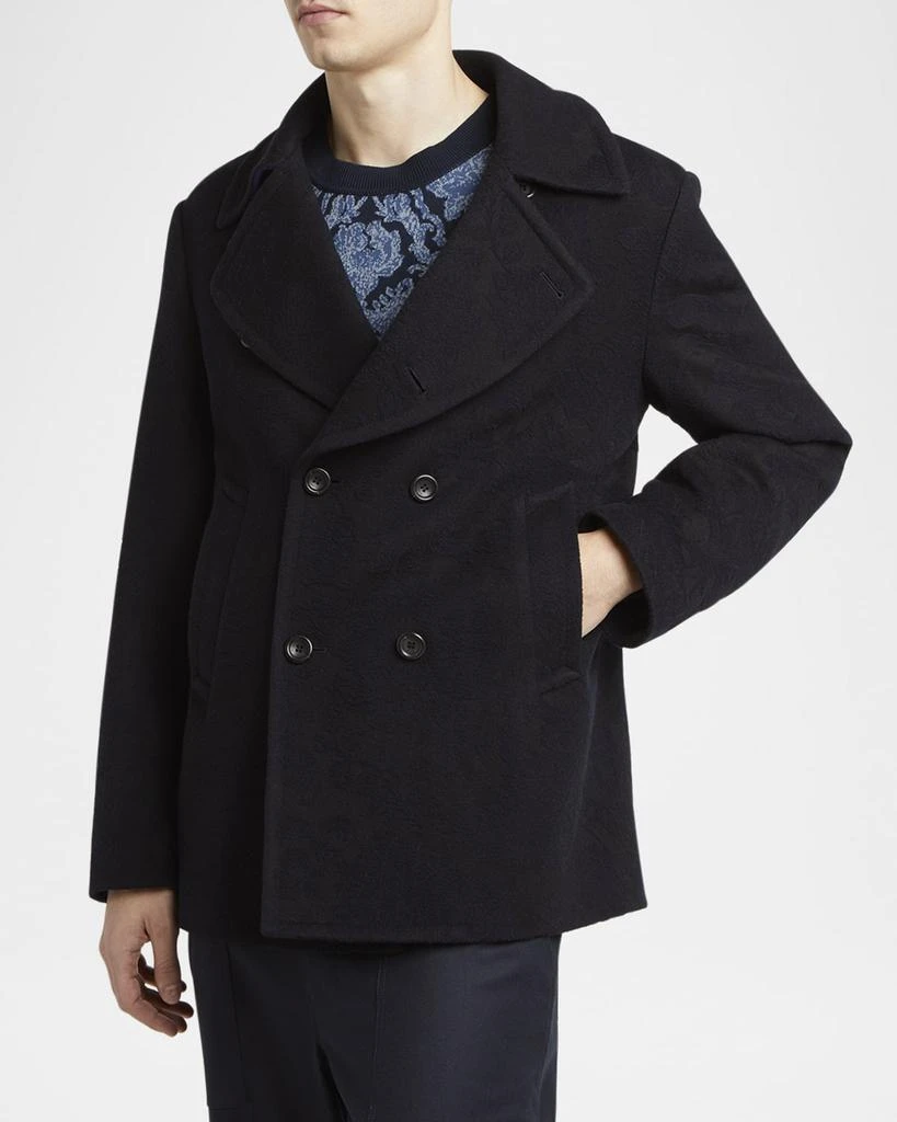 ETRO Men
s Wool Tonal Jacquard Pea Coat 4