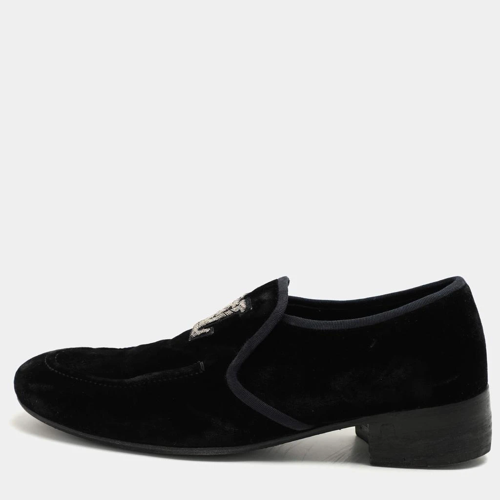 Louis Vuitton Louis Vuitton Black Velvet Logo Embroidered Slip On Loafers Size 41.5 1