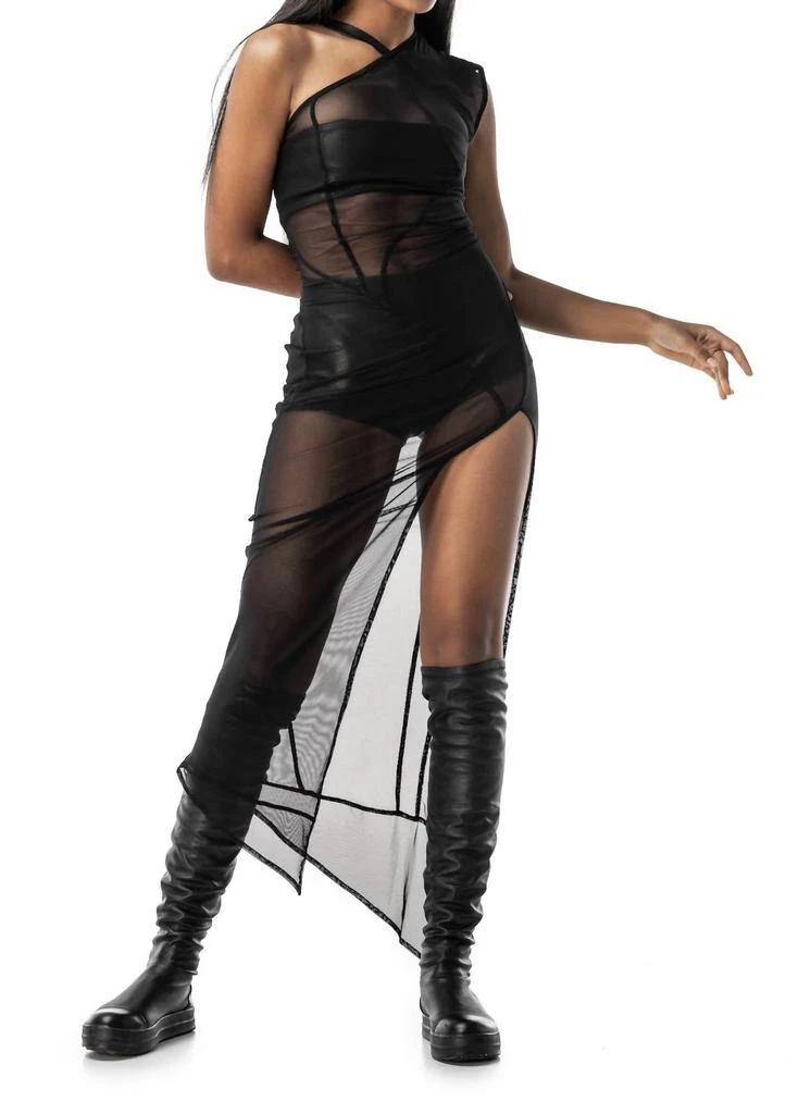 Mdnt45 Skia One Shoulder Sheer Dress In Black 2