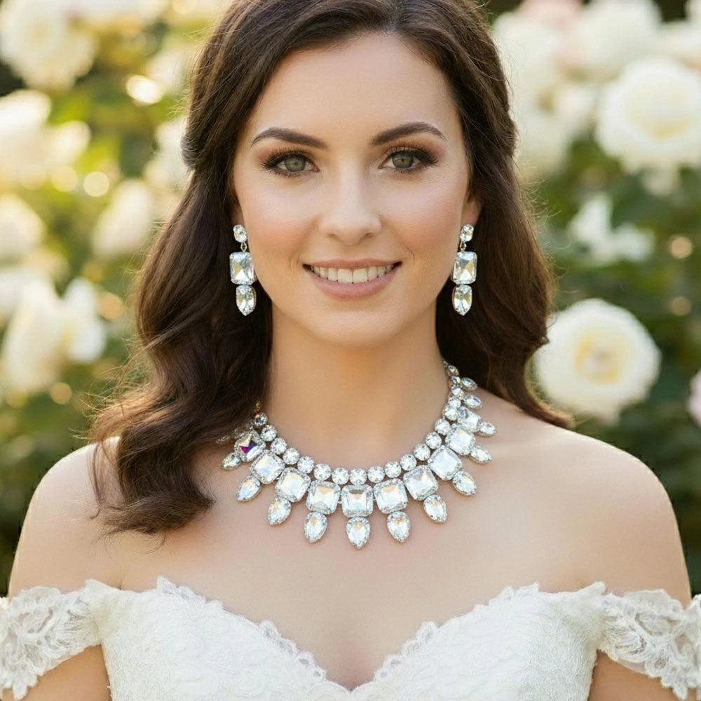 FASHNZFAB Multi Stone Cluster Evening Necklace