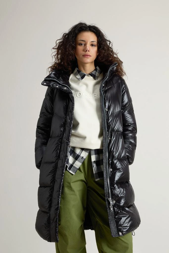 Woolrich Aliquippa Long Down Jacket in Glossy Nylon - Women - Black 4