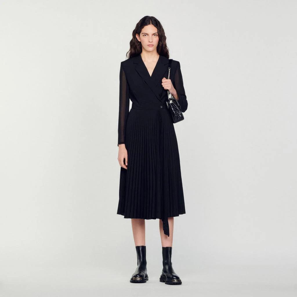 Sandro Dual-material long-sleeved dress 1