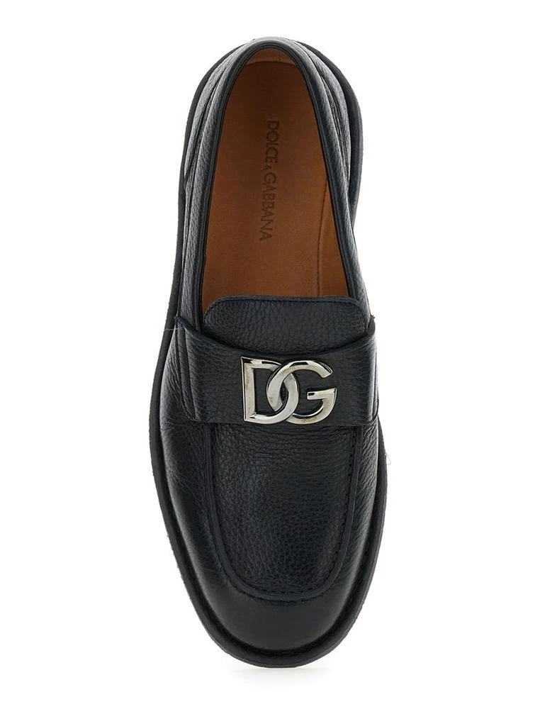 Dolce & Gabbana 'Florio' Black Loafers With Dg Plaque On The Front In Grained Leather Man 4