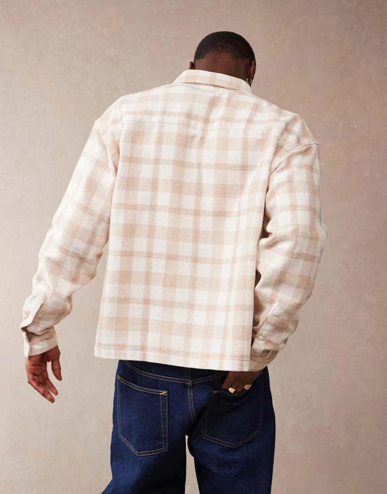 ASOS ASOS DESIGN boxy 90s oversized textured shirt in neutral check 3