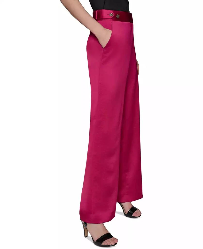 Karl Lagerfeld Paris Women's Mid-Rise Wide-Leg Satin Pants 4
