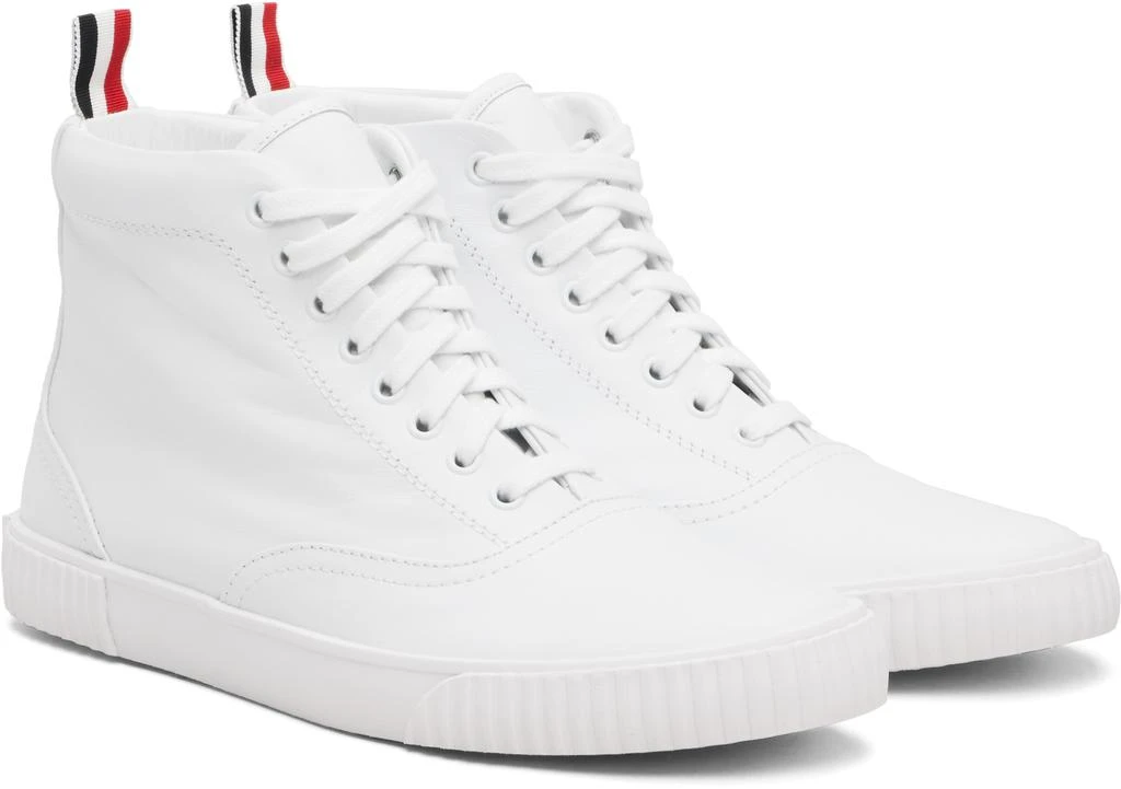 Thom Browne White Vitello Calf Leather High Top Heritage Sneakers 4