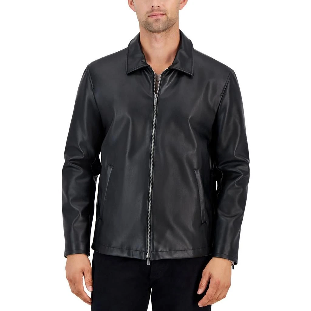 Alfani Mens Solid Faux Leather Leather Jacket 1