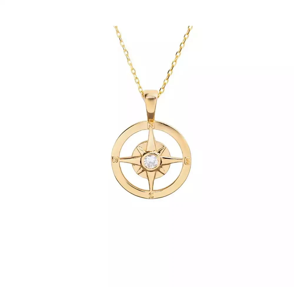 Little Sky Stone Compass Pendant Necklace in 14K Gold Over Sterling Silver