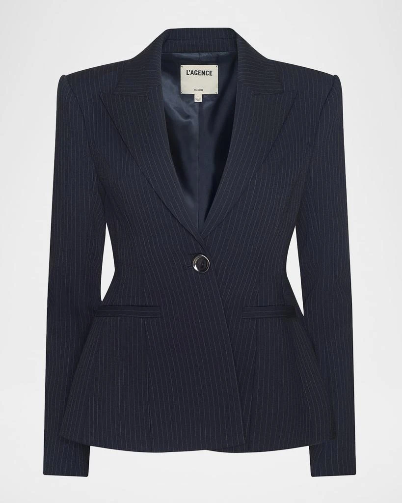 L
Agence Therese Single-Breasted Pinstripe Blazer