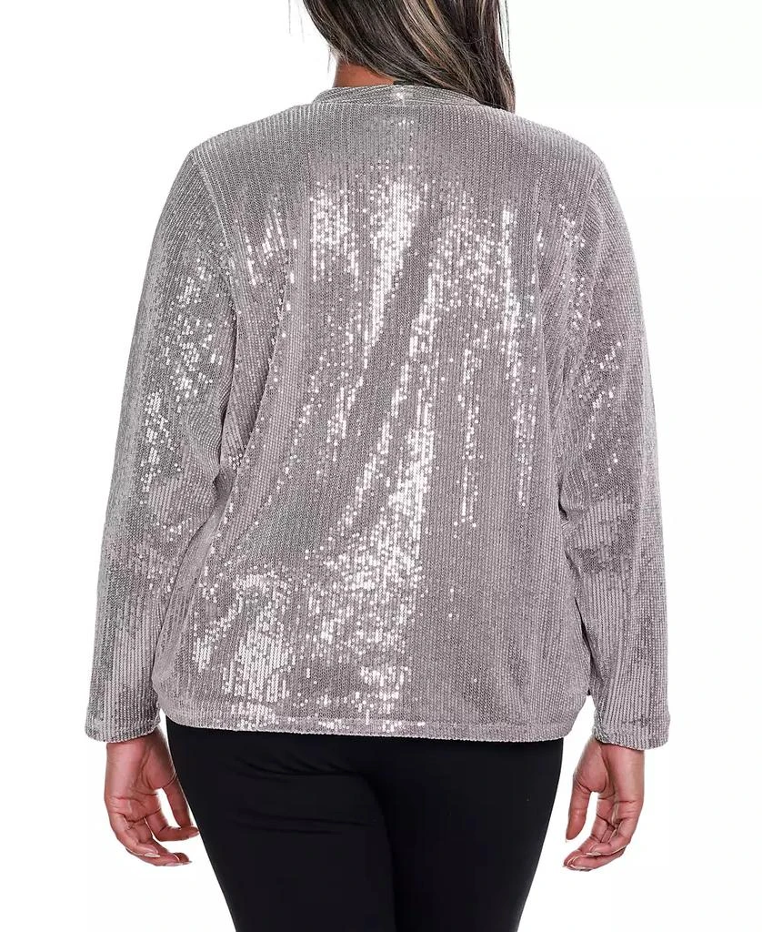 Belldini Black Label Plus Size Stretch Velvet Sequin Knit Cardigan Sweater 2