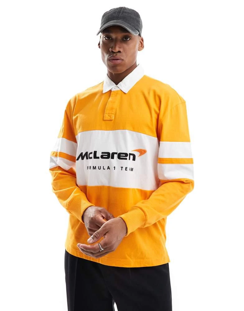 HOLLISTER Hollister Mclaren long sleeve rugby polo in orange 1