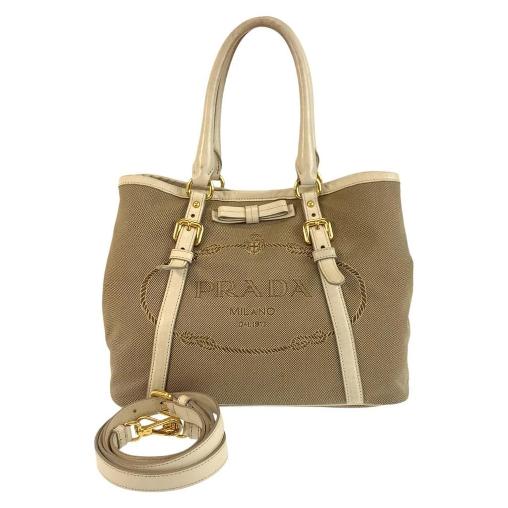 Prada Canvas Leather Shoulder Bag Tote Bag (Pre-Owned) 1