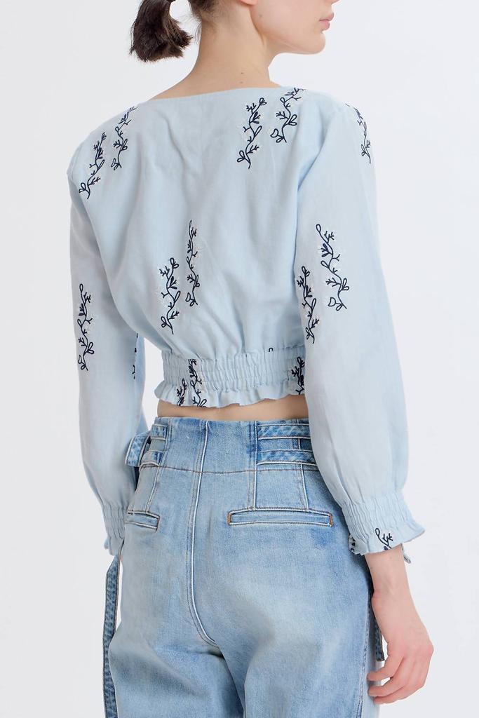 Something Navy Something Navy - Cropped Embroidered Long Sleeve Top