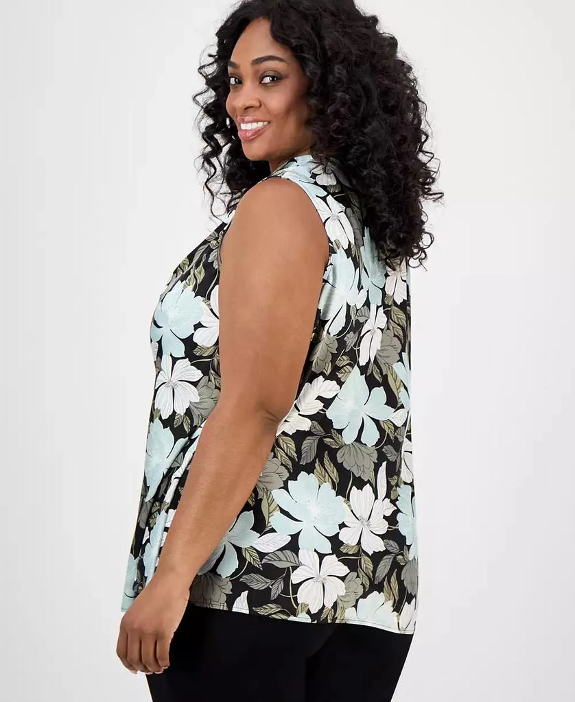 Kasper Plus Size Floral-Print Draped-Neck Top 4