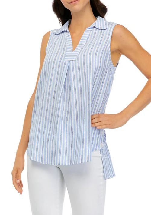 JONES NEW YORK New York Womens Sleeveless Collared V Neck Hi Low Blouse 1