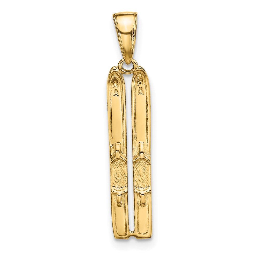 Diamond2Deal 14k Yellow Gold 3-D Snow Skis Pendant