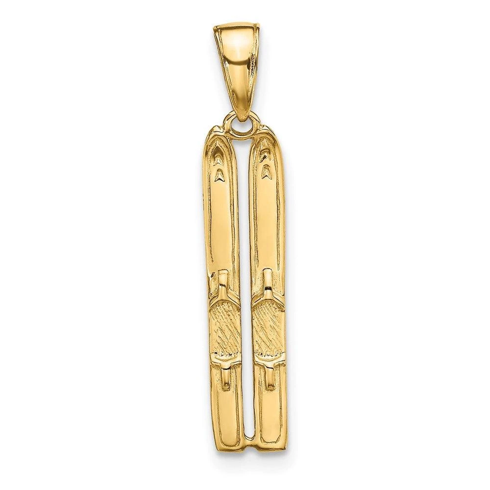 Diamond2Deal 14k Yellow Gold 3-D Snow Skis Pendant 1