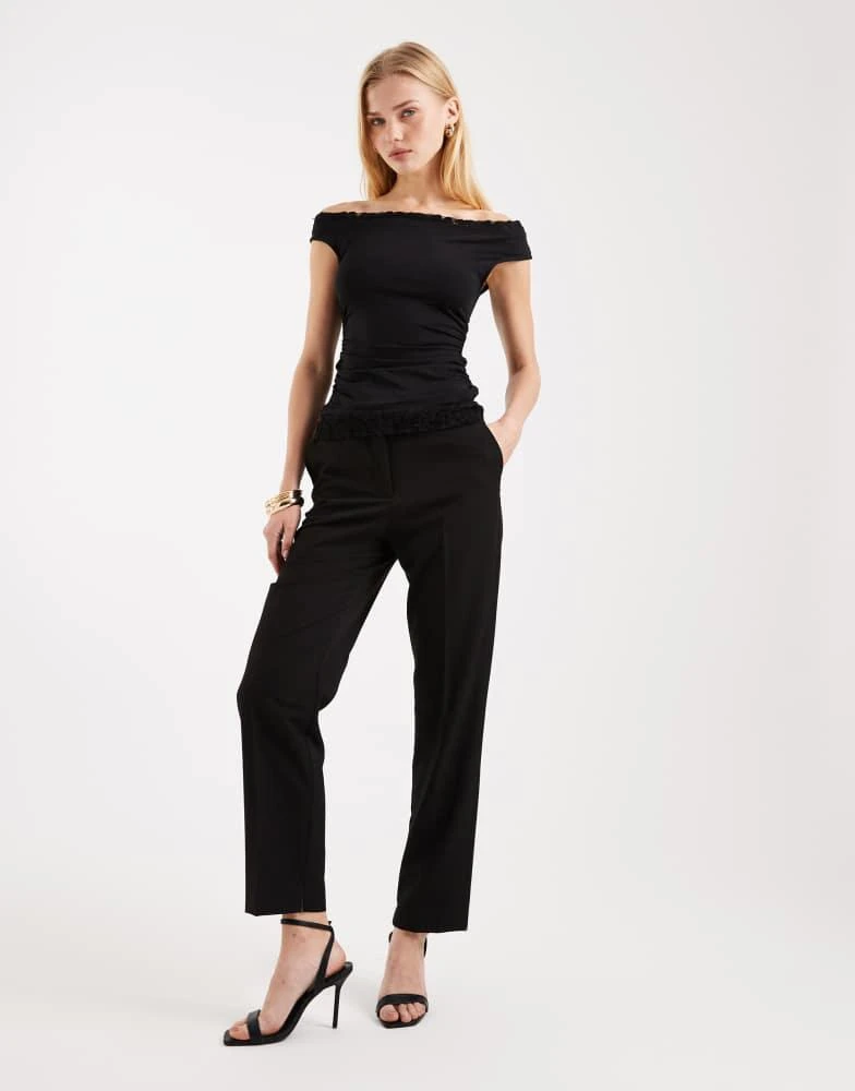 ASOS ASOS DESIGN asymmetric sleeve lace trim detail top in black 2