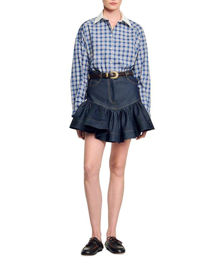 Sandro Ruffled Mini Denim Skirt