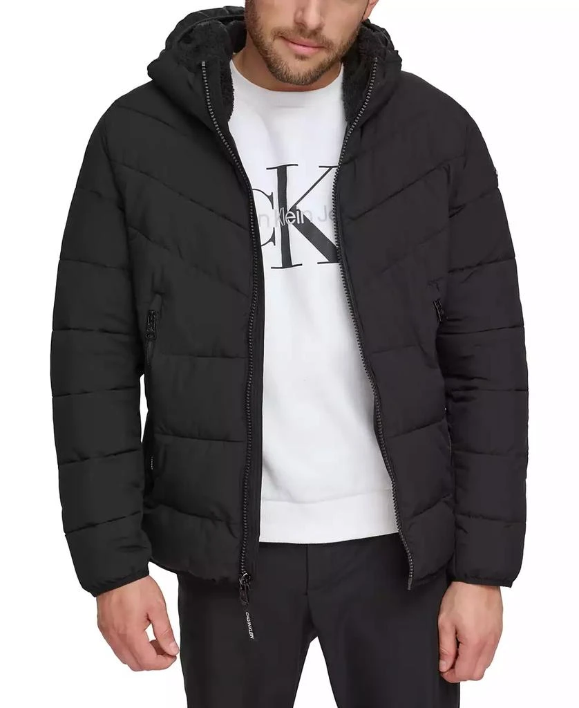 Calvin Klein Men's Chevron Stretch Jacket With Sherpa Lined Hood 1