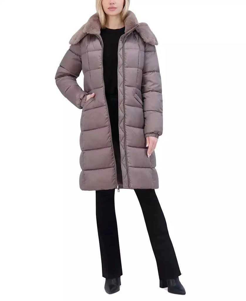 Tahari Women's Shine Faux-Fur-Trim Hooded Puffer Coat 1