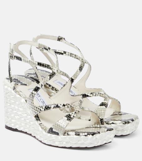 JIMMY CHOO Ayla 85 メタリックレザーウェッジサンダル Ayla 85|Gold Metallic Leather Wedge| JIMMY CHOO