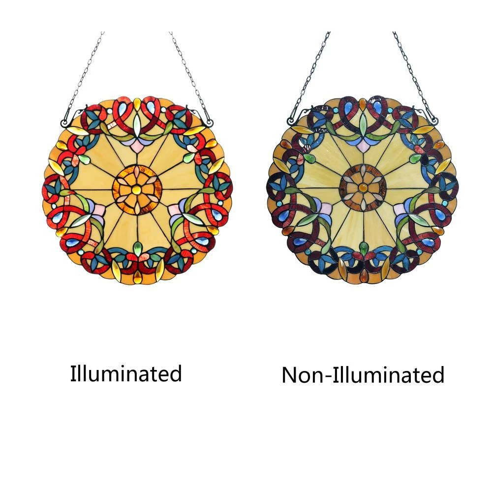 ChloeLighting ADALEE Tiffany-style Victorian Stained Glass Window Panel 20" Height 4