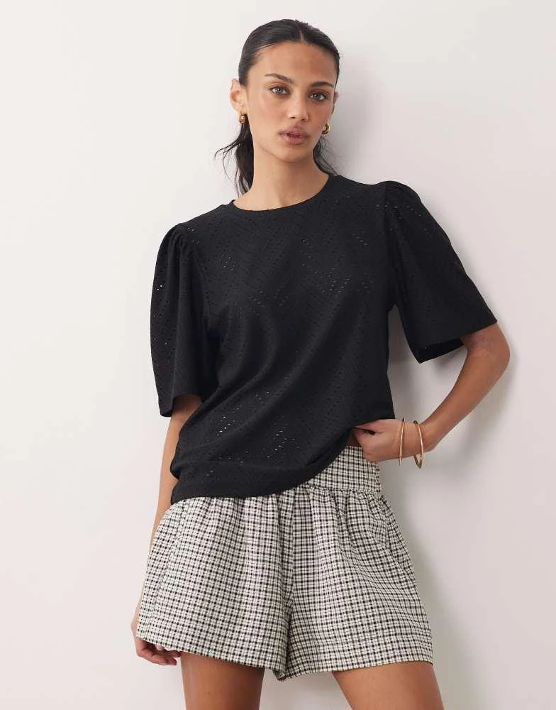 JDY JDY crochet fitted long sleeve top in black