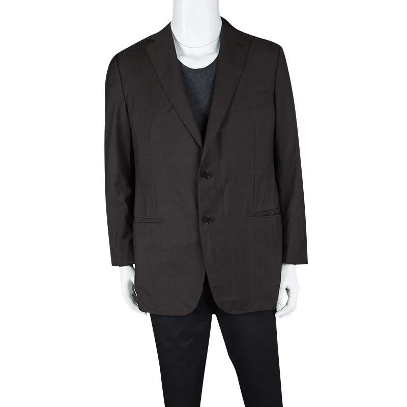 Zegna Ermenegildo Zegna Brown Self Striped Micronsphere Wool Custom Made Blazer XL 2