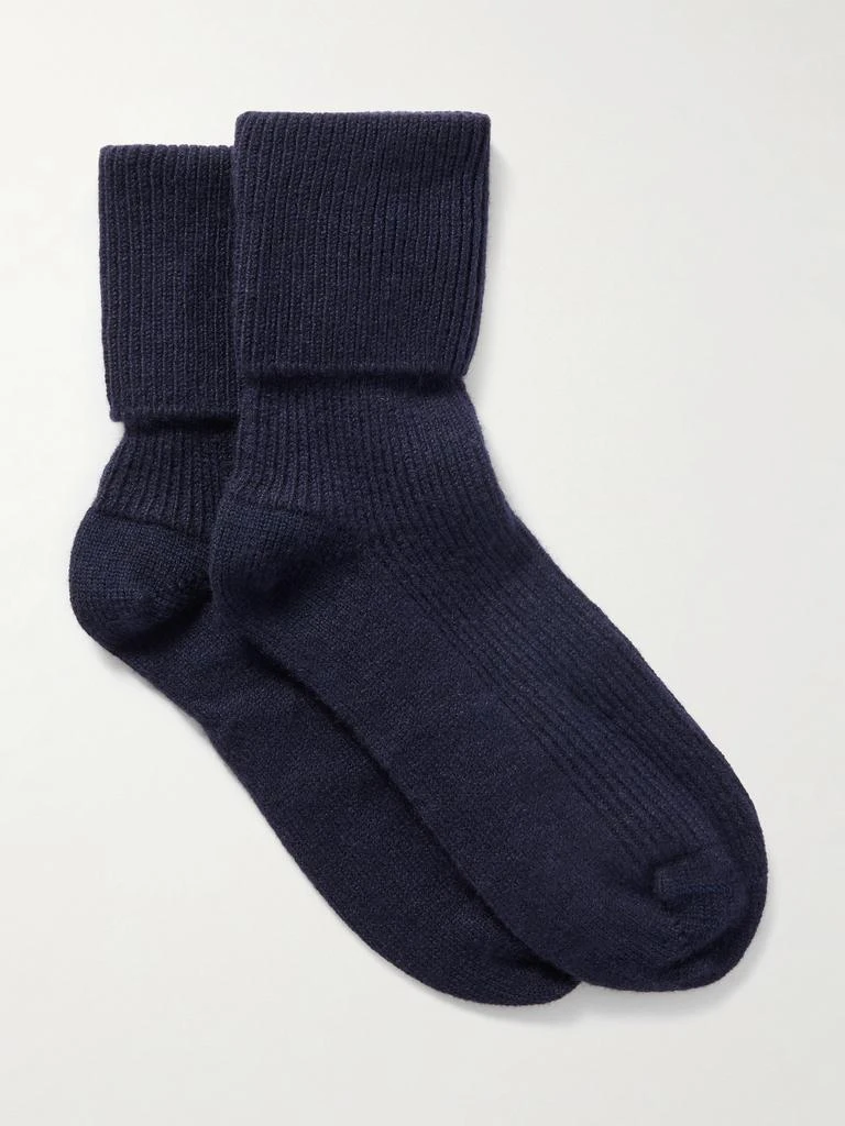 Johnstons of Elgin Ribbed Cashmere Socks - Navy