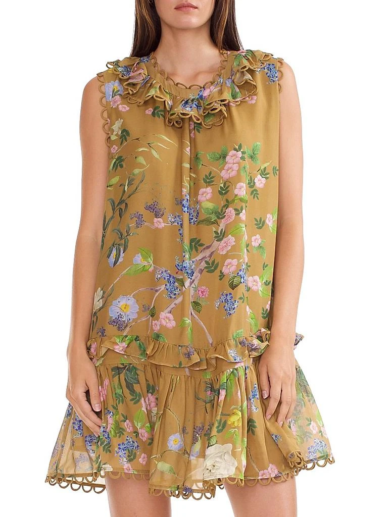 Cynthia Rowley Floral Silk Ruffled Shift Minidress 1