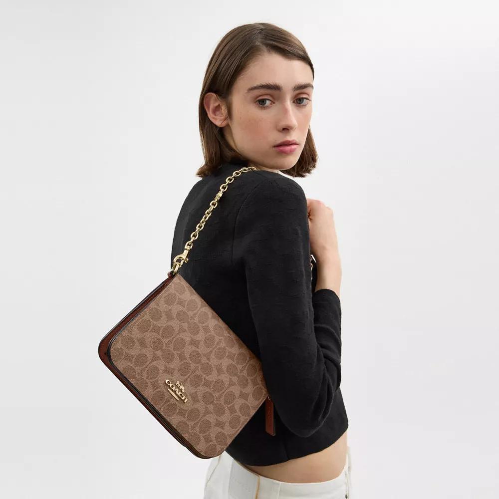 Coach Quinn Bag In Signature Canvas With Floral Chain