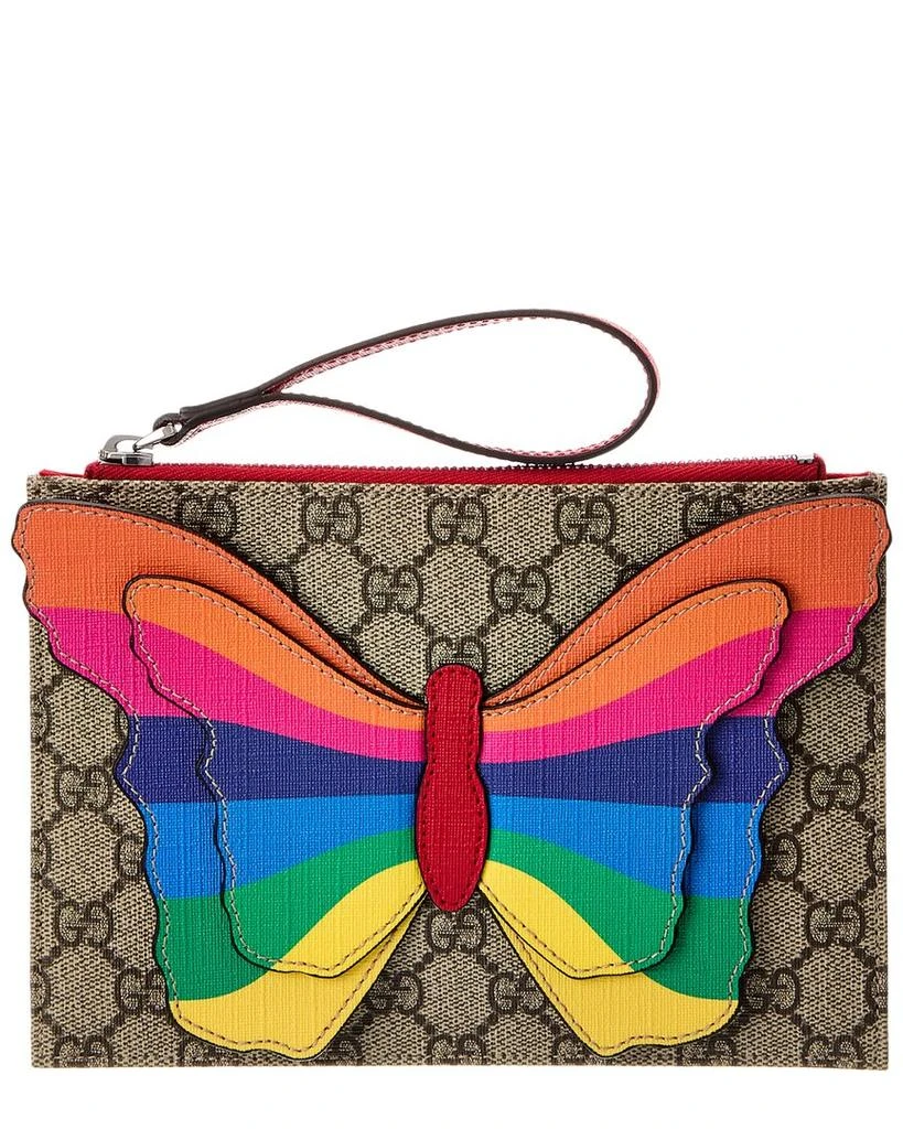 Gucci Butterfly GG Supreme Canvas & Leather Wristlet 2