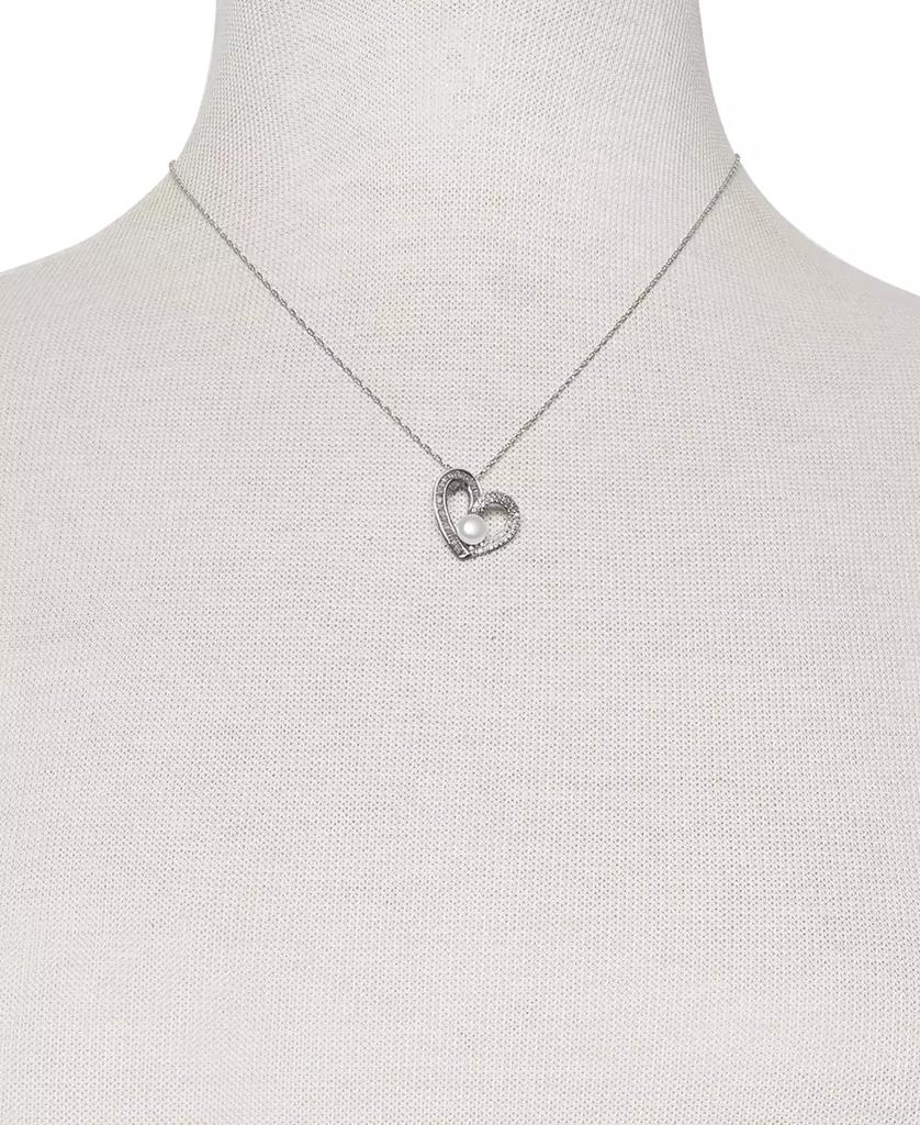 Belle de Mer Cultured Freshwater Button Pearl (6mm) & Cubic Zirconia Heart 18" Pendant Necklace in Sterling Silver