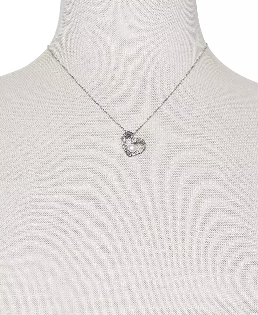 Belle de Mer Cultured Freshwater Button Pearl (6mm) & Cubic Zirconia Heart 18" Pendant Necklace in Sterling Silver 2