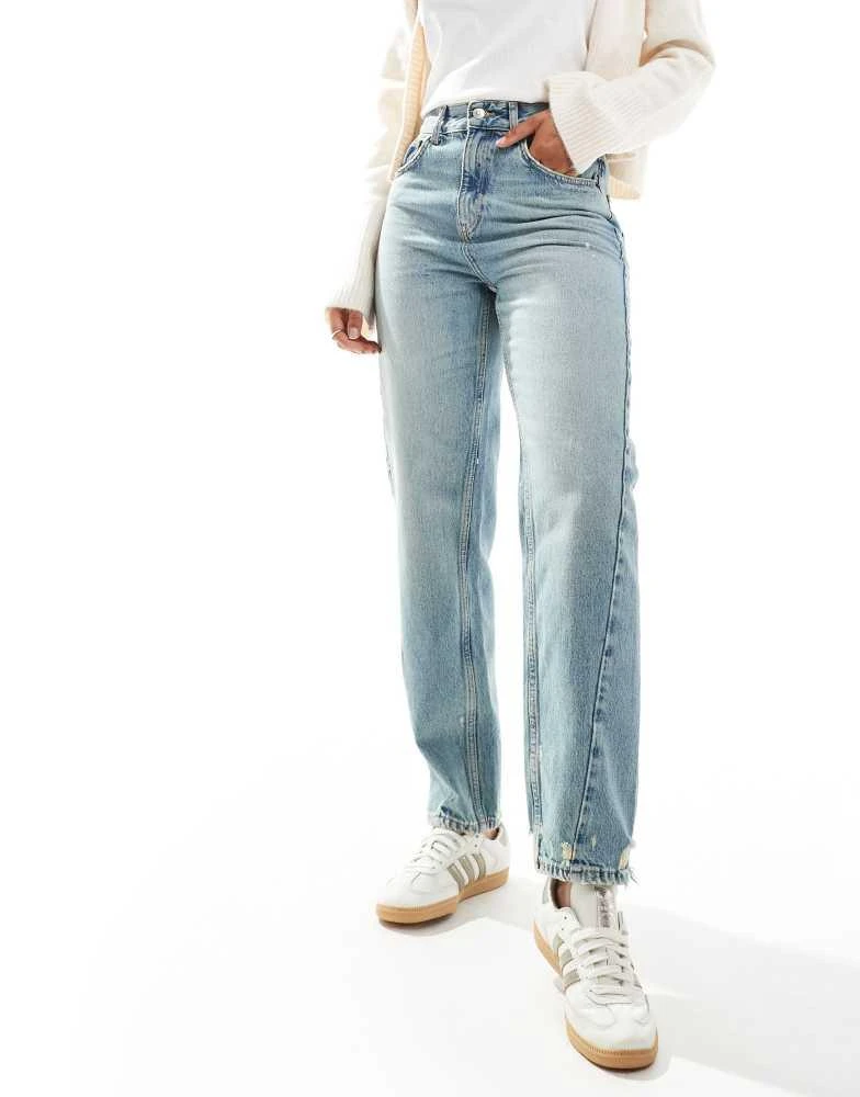 ONLY ONLY Robyn high waist straight leg twist seam jeans in tinted mid blue 1