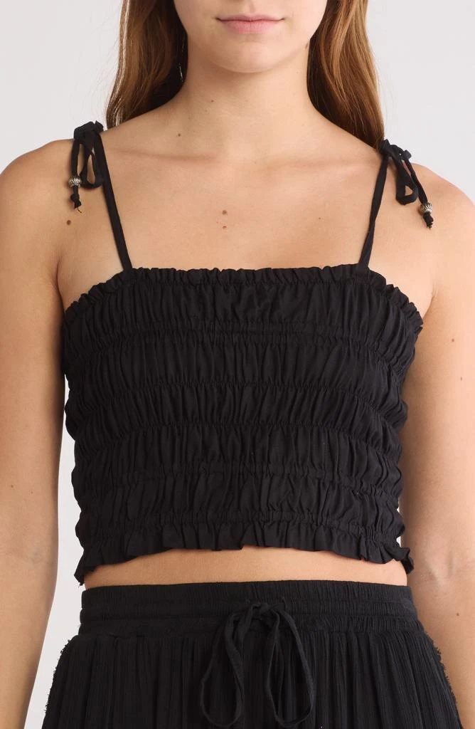 Elan Tie Strap Smocked Crop Top 1