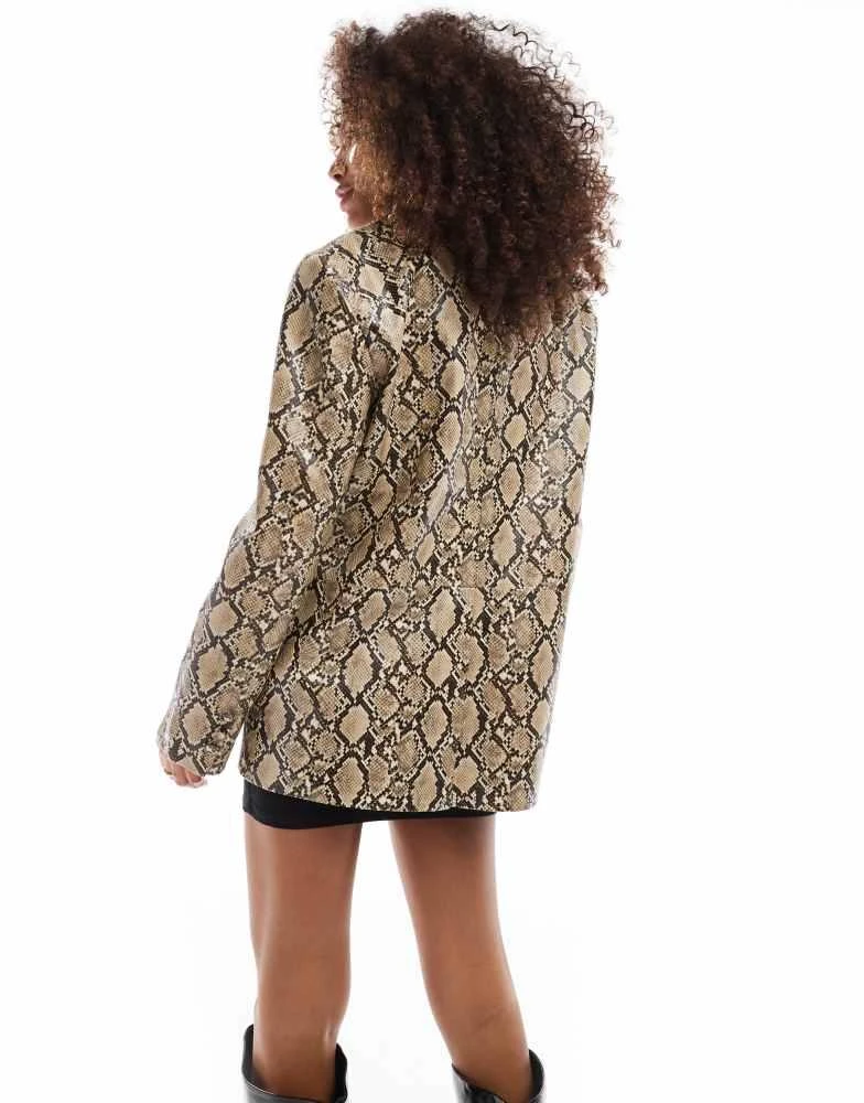 Bershka Bershka faux leather oversized blazer in snake print 3
