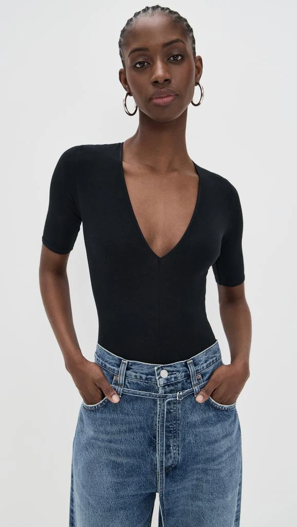 Fleur du Mal Cotton Deep V Thong Bodysuit 6
