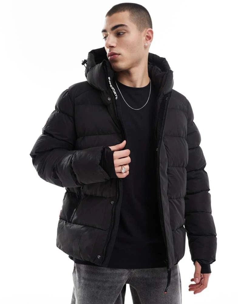 Superdry Superdry Hooded microfibre sport puffer jacket in black 1
