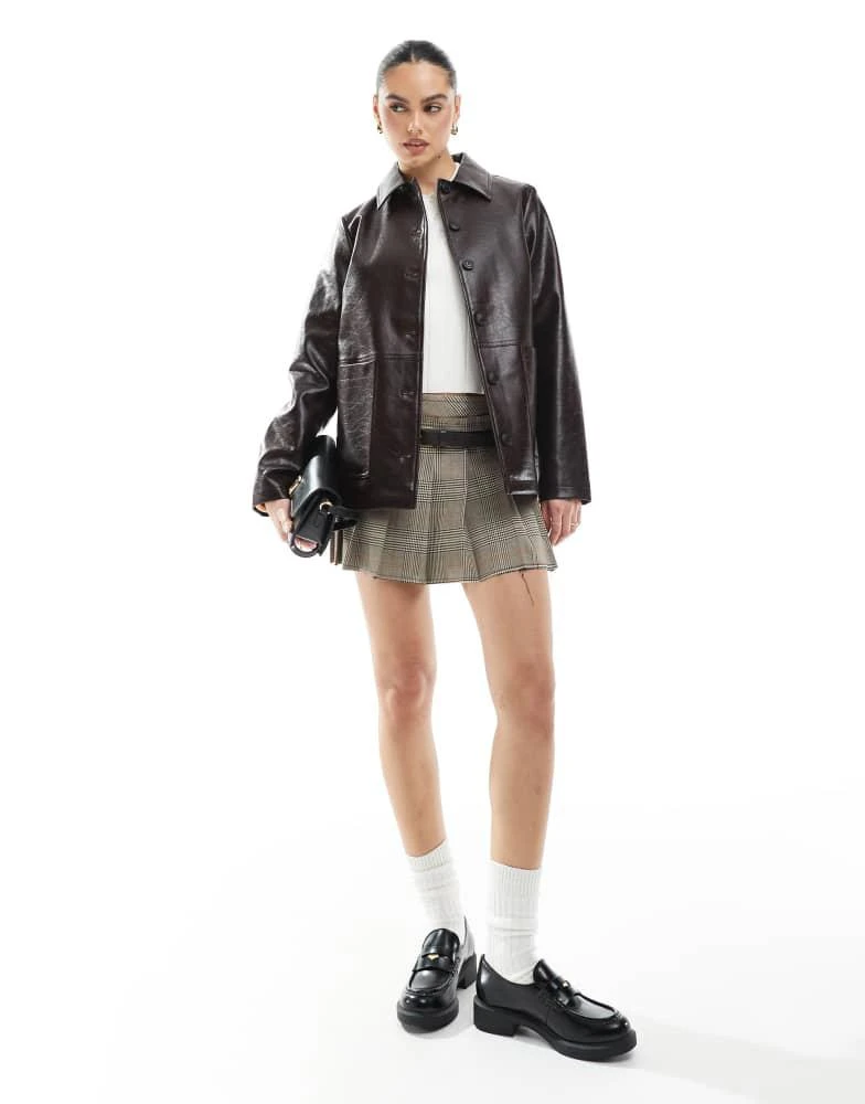 New Look New Look PU button through jacket in brown 3