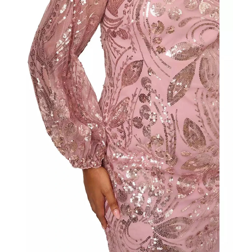 Adrianna Papell Plus Size V-Neck Long-Sleeve Sequin Sheath Dress - Dusty Rose - Size 20W