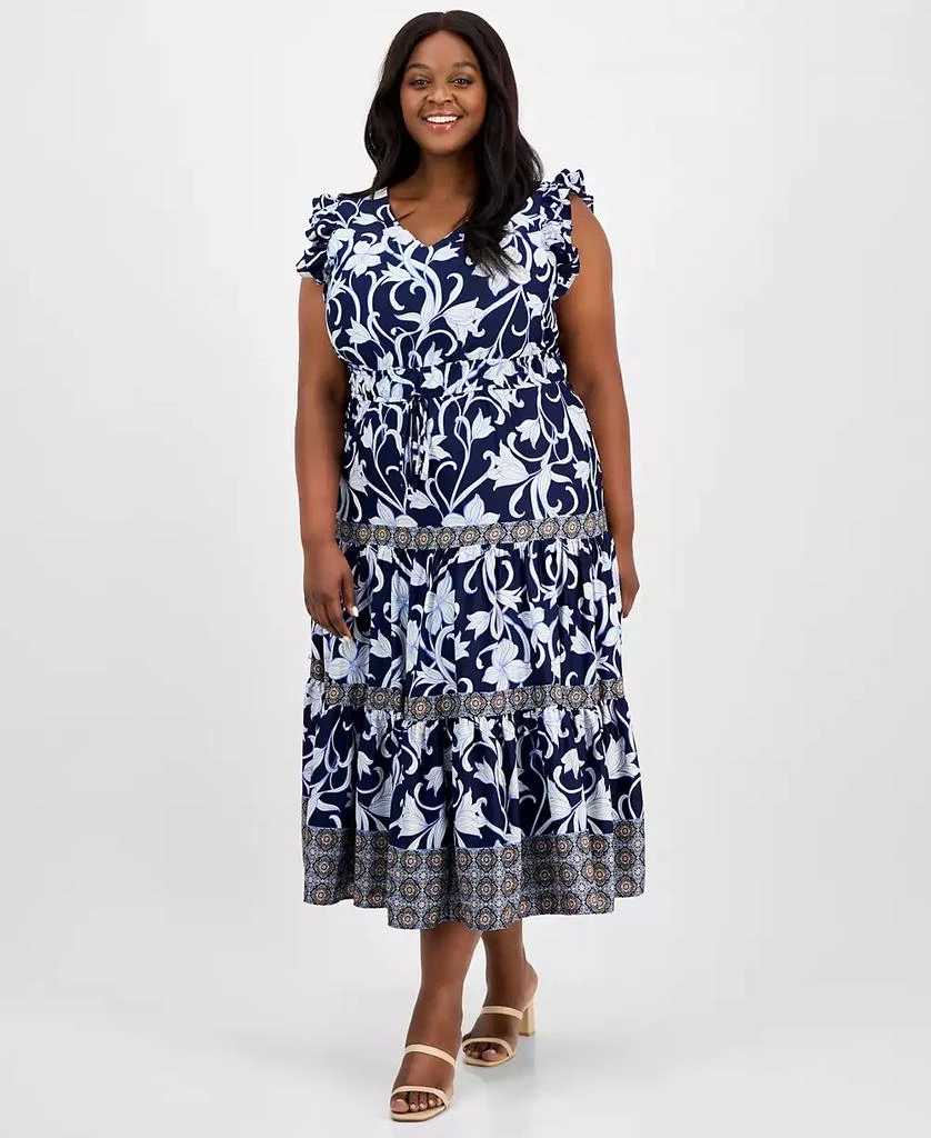 Anne Klein Plus Size Mixed-Print Tiered Maxi Dress 1
