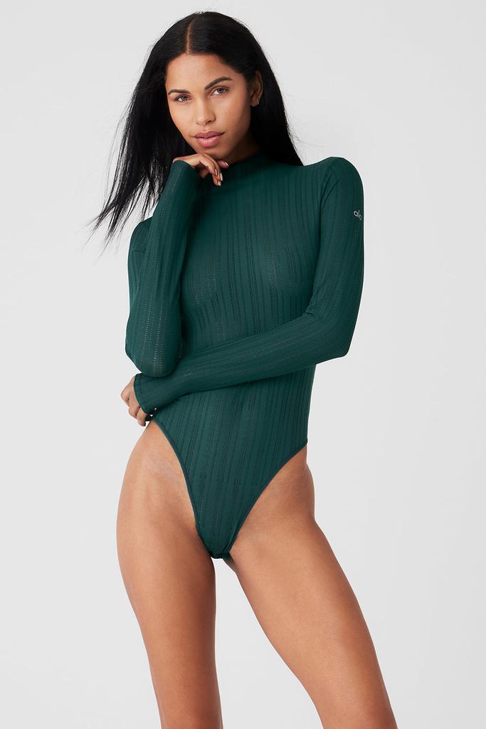 Alo Euphoria Long Sleeve Bodysuit - Midnight Green