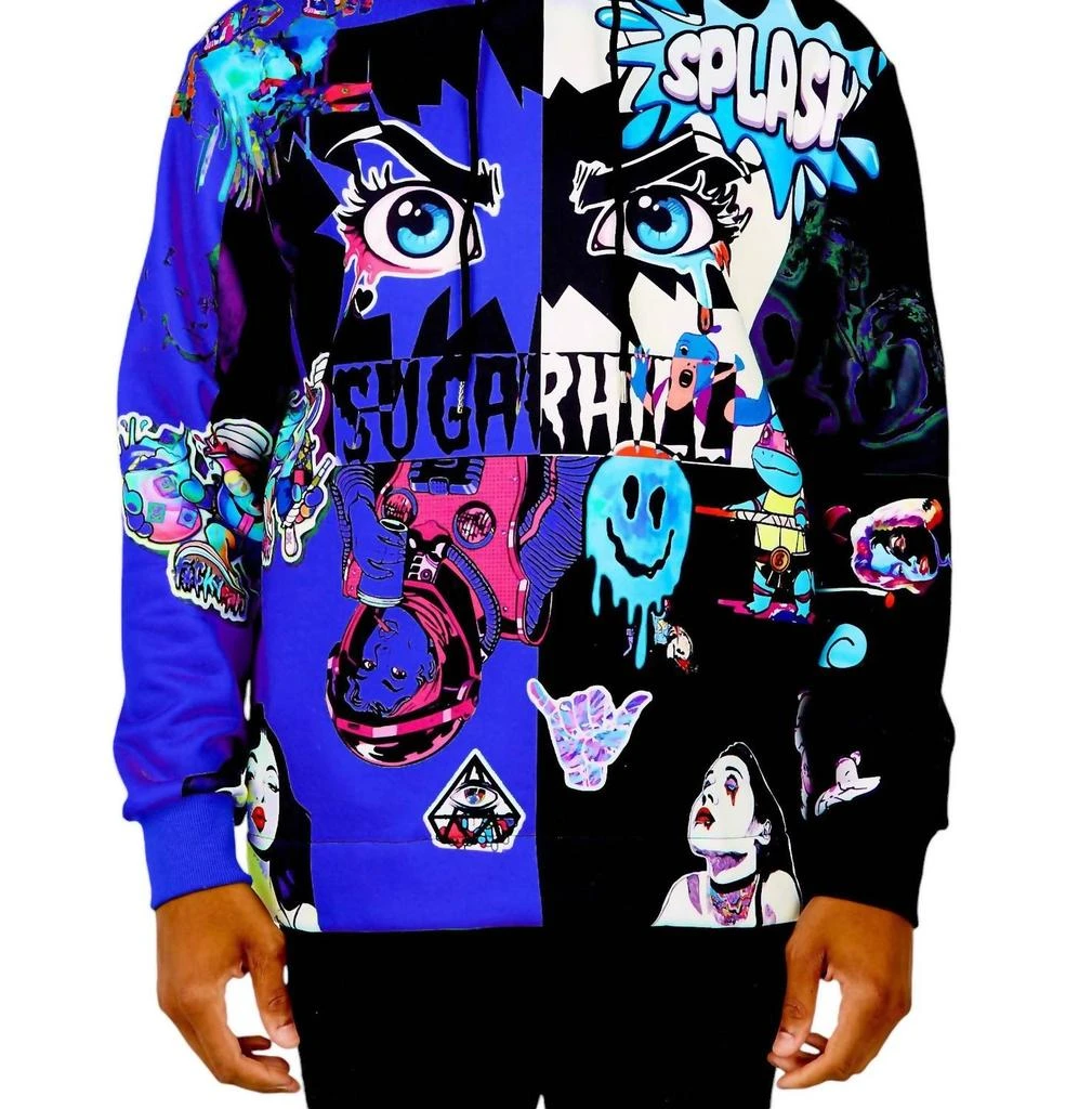 SUGAR HILL Men's Split Psycho Hoodie In Royal/black 1