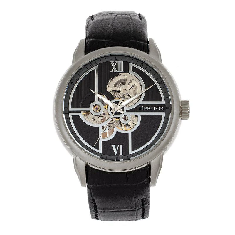 Heritor Watches Heritor Automatic Sanford Semi-Skeleton Leather-Band Watch 2