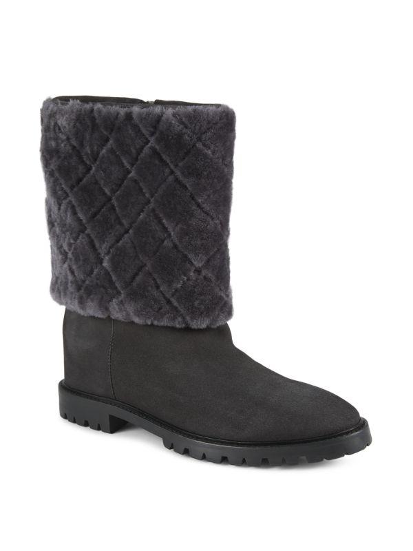 Aquatalia Casandra Shearling Trim Suede Boots