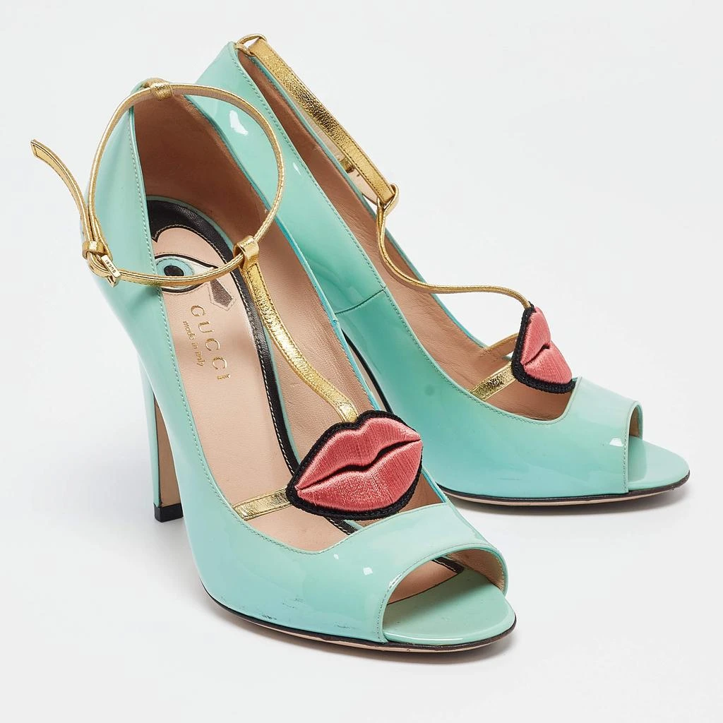 Gucci Gucci Blue Patent Molina  Ankle Strap Pumps Size 37 4
