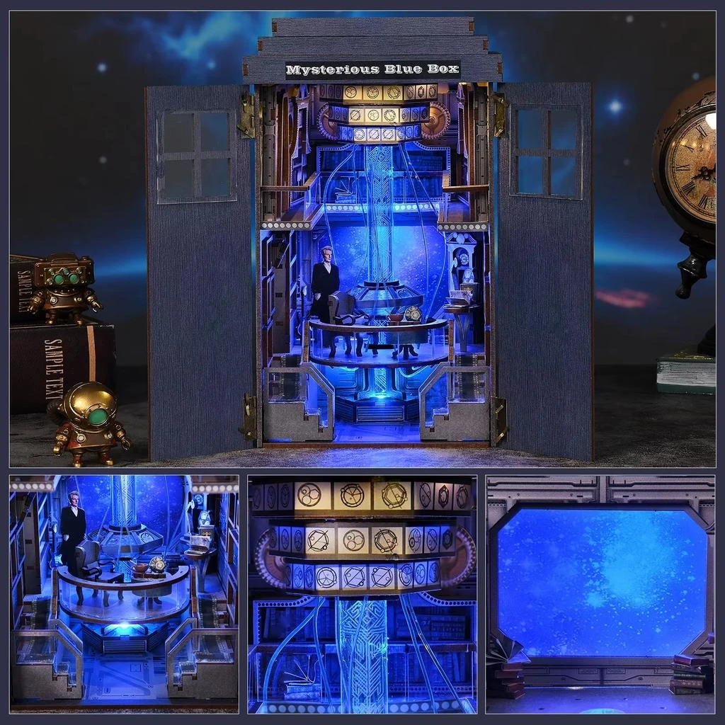 ASLOWSNAIL Mysterious Telephone Booth DIY Wooden Puzzle Kit for Book Nook, Handmade Dollhouse Model Bookend and Home Decoration 4